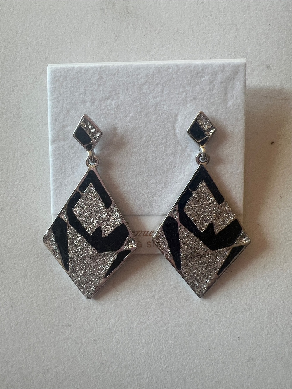 Black & Silver Glitter Geometric Drop Earrings - Elegant Sparkle